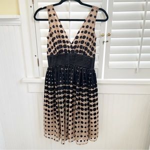 Burlapp by Anthropologie Tan & Black Polka Dot Sleeveless V-Neck Party Dress